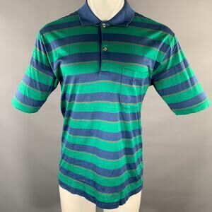 DUNHILL Size M Green Navy Red Stripe Cotton Polo Polo